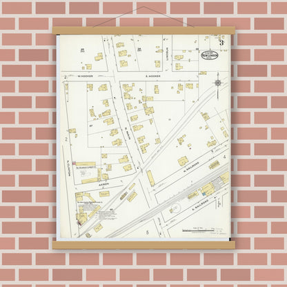 Old map wall art mockup — magnetic wood frame on brick wall — Sanborn Fire Insurance Map from New London, Huron County, Ohio (1921), Sheet #0003
