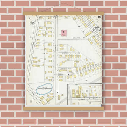 Old map wall art mockup — magnetic wood frame on brick wall — Sanborn Fire Insurance Map from Everett, Middlesex County, Massachusetts (1892), Sheet #0010
