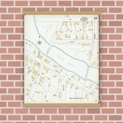 Old map wall art mockup — magnetic wood frame on brick wall — Sanborn Fire Insurance Map from Oconto, Oconto County, Wisconsin (1904), Sheet #0014