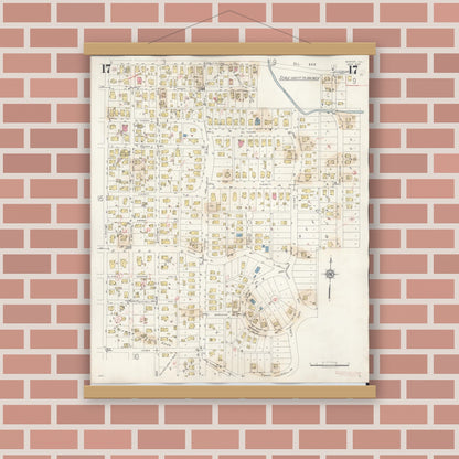 Old map wall art mockup — magnetic wood frame on brick wall — Sanborn Fire Insurance Map from Marion, Williamson County, Illinois (1946), Sheet #0017