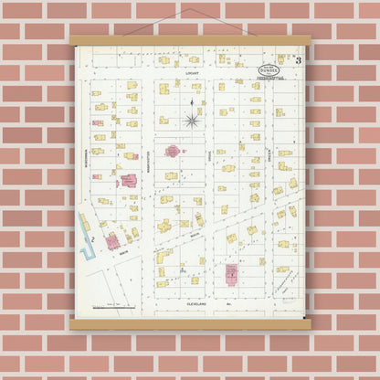 Old map wall art mockup — magnetic wood frame on brick wall — Sanborn Fire Insurance Map from Dundee, Kane County, Illinois (1905), Sheet #0003