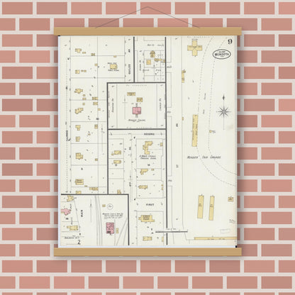 Old map wall art mockup — magnetic wood frame on brick wall — Sanborn Fire Insurance Map from Mendota, La Salle County, Illinois (1897), Sheet #0009