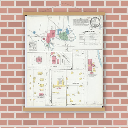 Old map wall art mockup — magnetic wood frame on brick wall — Sanborn Fire Insurance Map from Monroeville, Huron County, Ohio (1899), Sheet #0001