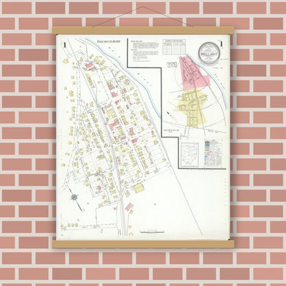 Old map wall art mockup — magnetic wood frame on brick wall — Sanborn Fire Insurance Map from Brilliant, Jefferson County, Ohio (1938) - Complete Map Set