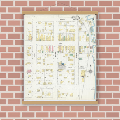 Old map wall art mockup — magnetic wood frame on brick wall — Sanborn Fire Insurance Map from Winneconne, Winnebago County, Wisconsin (1904), Sheet #0002