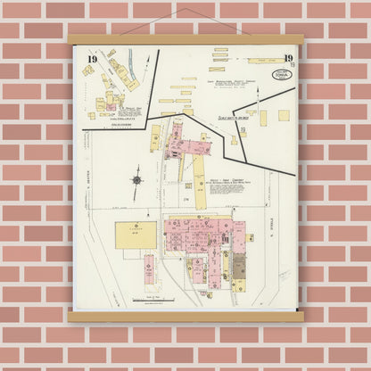 Old map wall art mockup — magnetic wood frame on brick wall — Sanborn Fire Insurance Map from Ionia, Ionia County, Michigan (1924), Sheet #0019