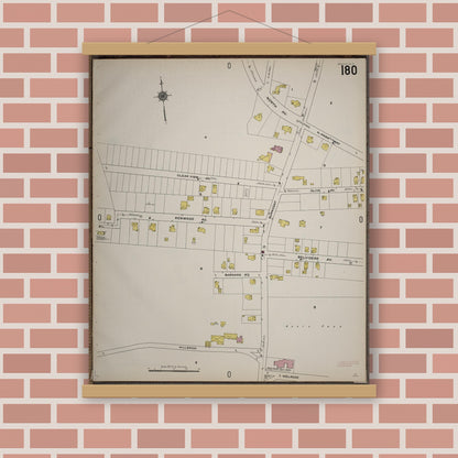 Old map wall art mockup — magnetic wood frame on brick wall — Sanborn Fire Insurance Map from Worcester, Worcester County, Massachusetts (1910), Sheet #0180