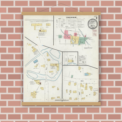 Old map wall art mockup — magnetic wood frame on brick wall — Sanborn Fire Insurance Map from Mexico, Oswego County, New York (1899) - Complete Map Set