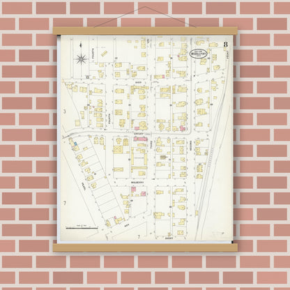 Old map wall art mockup — magnetic wood frame on brick wall — Sanborn Fire Insurance Map from Middleport, Meigs County, Ohio (1908), Sheet #0008