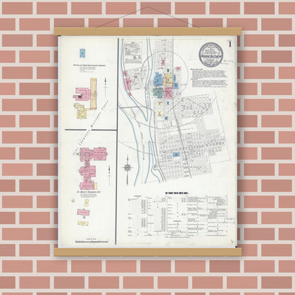 Old map wall art mockup — magnetic wood frame on brick wall — Sanborn Fire Insurance Map from Prairie du Chien, Crawford County, Wisconsin (1912) - Complete Map Set