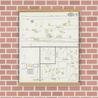 Old map wall art mockup — magnetic wood frame on brick wall — Sanborn Fire Insurance Map from Ortonville, Big Stone County, Minnesota (1893), Sheet #0004