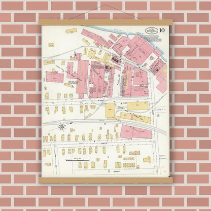 Old map wall art mockup — magnetic wood frame on brick wall — Sanborn Fire Insurance Map from Sandy Hill, Washington County, New York (1907), Sheet #0010
