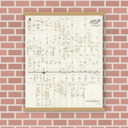 Old map wall art mockup — magnetic wood frame on brick wall — Sanborn Fire Insurance Map from Saint Cloud, Osceola County, Florida (1924), Sheet #0008