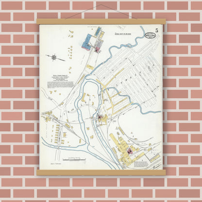 Old map wall art mockup — magnetic wood frame on brick wall — Sanborn Fire Insurance Map from Mellen, Ashland County, Wisconsin (1917), Sheet #0005