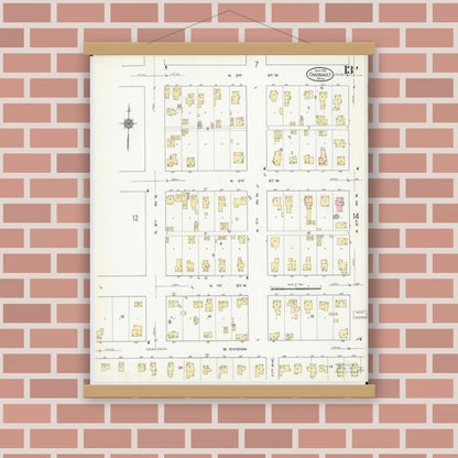 Old map wall art mockup — magnetic wood frame on brick wall — Sanborn Fire Insurance Map from Faribault, Rice County, Minnesota (1914), Sheet #0013