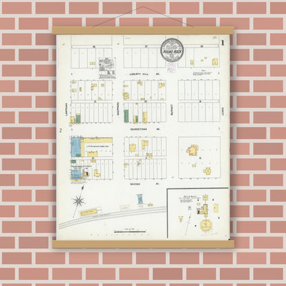 Old map wall art mockup — magnetic wood frame on brick wall — Sanborn Fire Insurance Map from Round Rock, Williamson County, Texas (1902), Sheet #0001