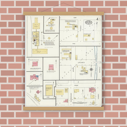 Old map wall art mockup — magnetic wood frame on brick wall — Sanborn Fire Insurance Map from Snyder, Scurry County, Texas (1920), Sheet #0004