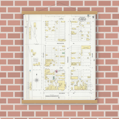 Old map wall art mockup — magnetic wood frame on brick wall — Sanborn Fire Insurance Map from Tomahawk, Lincoln County, Wisconsin (1898), Sheet #0002
