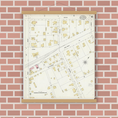 Old map wall art mockup — magnetic wood frame on brick wall — Sanborn Fire Insurance Map from Wilson, Wilson County, North Carolina (1897), Sheet #0006