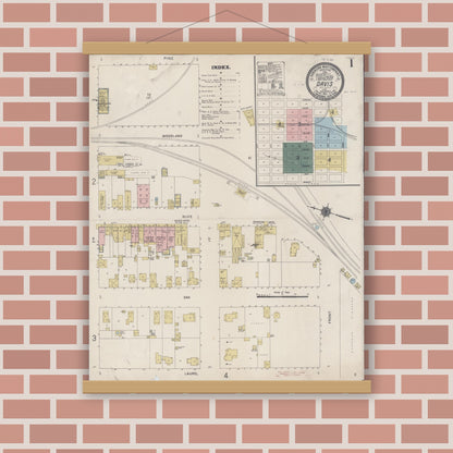 Old map wall art mockup — magnetic wood frame on brick wall — Sanborn Fire Insurance Map from Davis, Yolo County, California (1911) - Complete Map Set