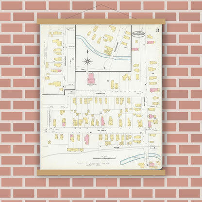 Old map wall art mockup — magnetic wood frame on brick wall — Sanborn Fire Insurance Map from Fort Edward, Washington County, New York (1909), Sheet #0003