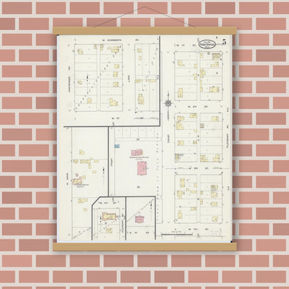 Old map wall art mockup — magnetic wood frame on brick wall — Sanborn Fire Insurance Map from Park Rapids, Hubbard County, Minnesota (1914), Sheet #0005