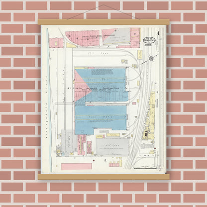 Old map wall art mockup — magnetic wood frame on brick wall — Sanborn Fire Insurance Map from Braddock, Allegheny County, Pennsylvania (1914), Sheet #0004