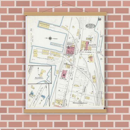 Old map wall art mockup — magnetic wood frame on brick wall — Sanborn Fire Insurance Map from Traverse City, Grand Traverse County, Michigan (1920), Sheet #0010