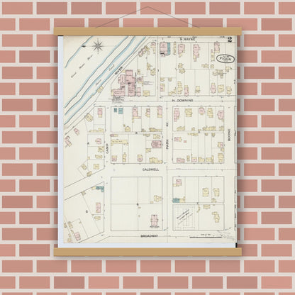 Old map wall art mockup — magnetic wood frame on brick wall — Sanborn Fire Insurance Map from Piqua, Miami County, Ohio (1887), Sheet #0002