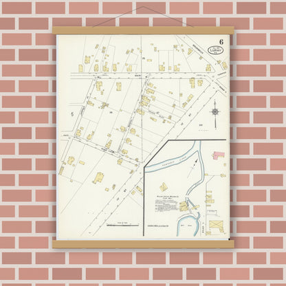 Old map wall art mockup — magnetic wood frame on brick wall — Sanborn Fire Insurance Map from Luray, Page County, Virginia (1912), Sheet #0006
