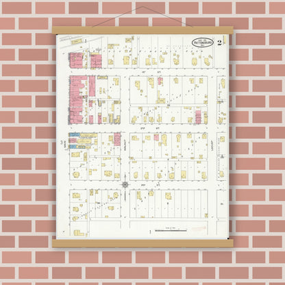 Old map wall art mockup — magnetic wood frame on brick wall — Sanborn Fire Insurance Map from Pattonsburg, Daviess County, Missouri (1916), Sheet #0002