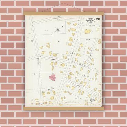 Old map wall art mockup — magnetic wood frame on brick wall — Sanborn Fire Insurance Map from Chicopee, Hampden County, Massachusetts (1902), Sheet #0020