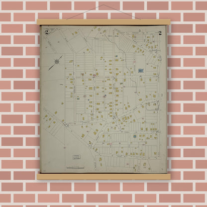 Old map wall art mockup — magnetic wood frame on brick wall — Sanborn Fire Insurance Map from Clark's Summit, Lackawanna County, Pennsylvania (1942), Sheet #0002