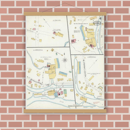 Old map wall art mockup — magnetic wood frame on brick wall — Sanborn Fire Insurance Map from Rosendale, Ulster County, New York (1898), Sheet #0004