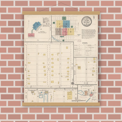 Old map wall art mockup — magnetic wood frame on brick wall — Sanborn Fire Insurance Map from Holtville, Imperial County, California (1914) - Complete Map Set