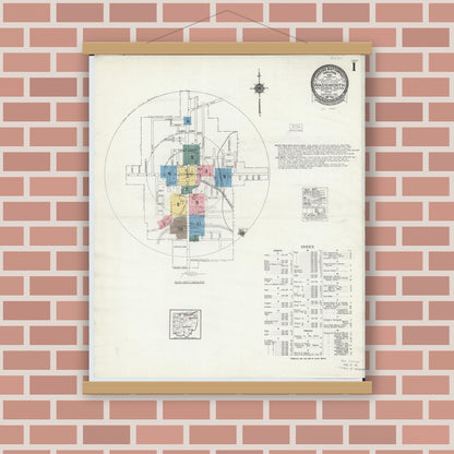Old map wall art mockup — magnetic wood frame on brick wall — Sanborn Fire Insurance Map from Wadsworth, Medina County, Ohio (1923) - Complete Map Set