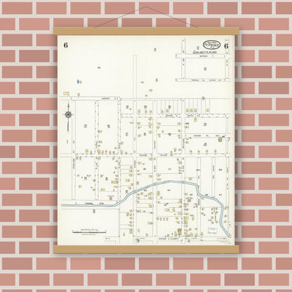Old map wall art mockup — magnetic wood frame on brick wall — Sanborn Fire Insurance Map from Fort Pierce, St Lucie County, Florida (1924), Sheet #0006