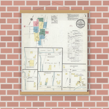 Old map wall art mockup — magnetic wood frame on brick wall — Sanborn Fire Insurance Map from Foxboro, Norfolk County, Massachusetts (1911), Sheet #0001