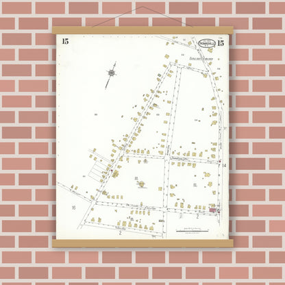 Old map wall art mockup — magnetic wood frame on brick wall — Sanborn Fire Insurance Map from Thomasville, Davidson County, North Carolina (1923), Sheet #0015