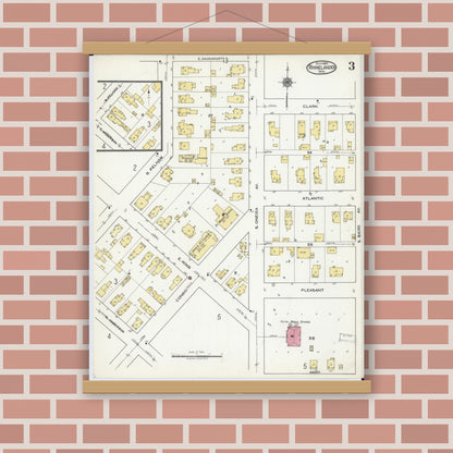 Old map wall art mockup — magnetic wood frame on brick wall — Sanborn Fire Insurance Map from Rhinelander, Oneida County, Wisconsin (1920), Sheet #0003