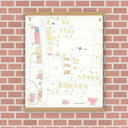 Old map wall art mockup — magnetic wood frame on brick wall — Sanborn Fire Insurance Map from Madison, Lake County, Ohio (1938), Sheet #0002