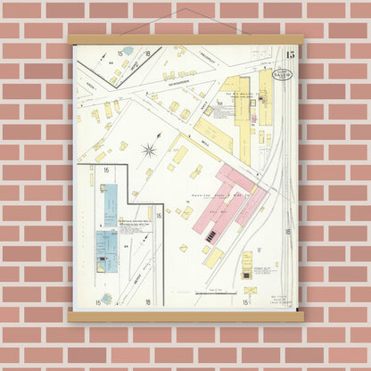 Old map wall art mockup — magnetic wood frame on brick wall — Sanborn Fire Insurance Map from Salem, Columbiana County, Ohio (1909), Sheet #0015