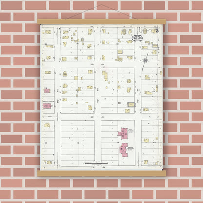 Old map wall art mockup — magnetic wood frame on brick wall — Sanborn Fire Insurance Map from Pine City, Pine County, Minnesota (1921), Sheet #0005