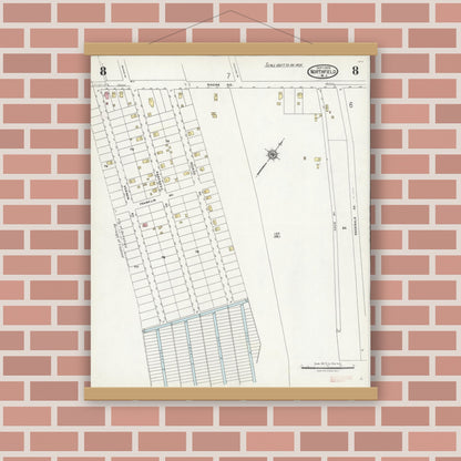 Old map wall art mockup — magnetic wood frame on brick wall — Sanborn Fire Insurance Map from Northfield, Atlantic County, New Jersey (1924), Sheet #0008