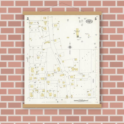 Old map wall art mockup — magnetic wood frame on brick wall — Sanborn Fire Insurance Map from Humble, Harris County, Texas (1926), Sheet #0005