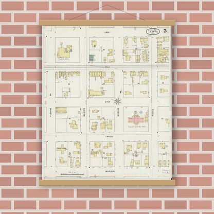 Old map wall art mockup — magnetic wood frame on brick wall — Sanborn Fire Insurance Map from Tampa, Hillsborough County, Florida (1895), Sheet #0009