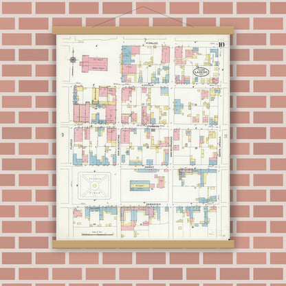 Old map wall art mockup — magnetic wood frame on brick wall — Sanborn Fire Insurance Map from Laredo, Webb County, Texas (1909), Sheet #0010