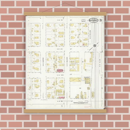 Old map wall art mockup — magnetic wood frame on brick wall — Sanborn Fire Insurance Map from Montgomery City, Montgomery County, Missouri (1917), Sheet #0003