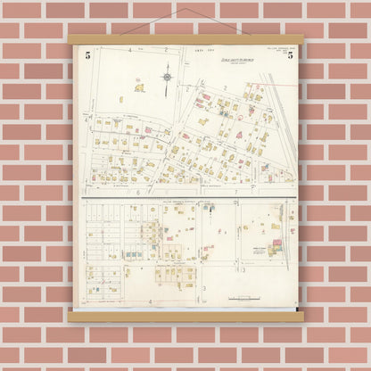 Old map wall art mockup — magnetic wood frame on brick wall — Sanborn Fire Insurance Map from Yellow Springs, Greene County, Ohio (1945), Sheet #0005