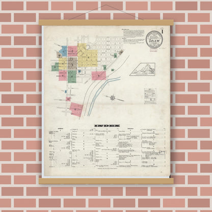 Old map wall art mockup — magnetic wood frame on brick wall — Sanborn Fire Insurance Map from Salem, Independent Cities, Virginia (1913) - Complete Map Set